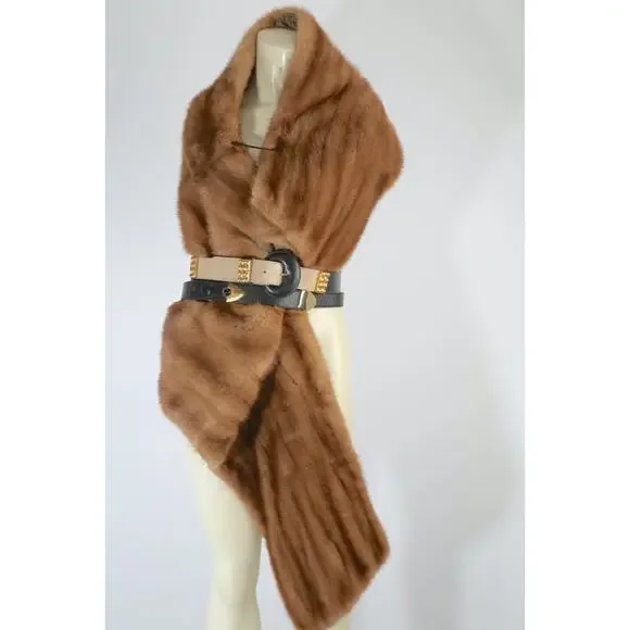 Vintage Mink Fur Wrap Shawl Brown 1950s One Size Cape - Picture 2 of 15